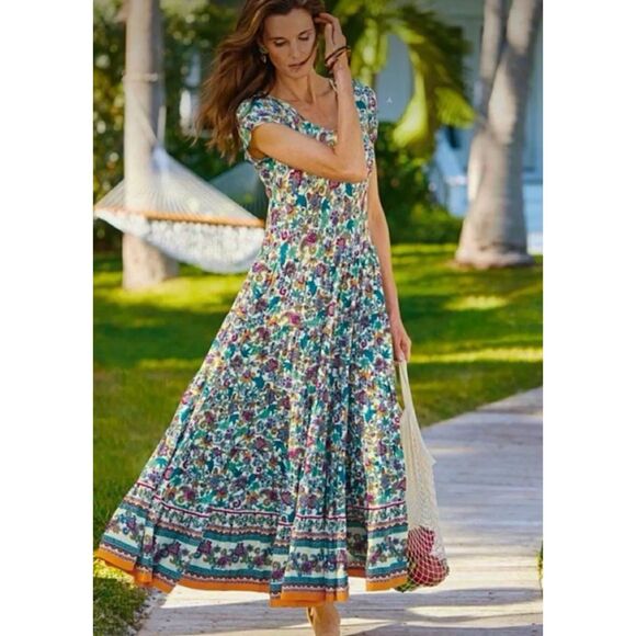 Soft Surroundings Kara maxi dress flowers tiered boho S paisley Cottagecore - Picture 1 of 13